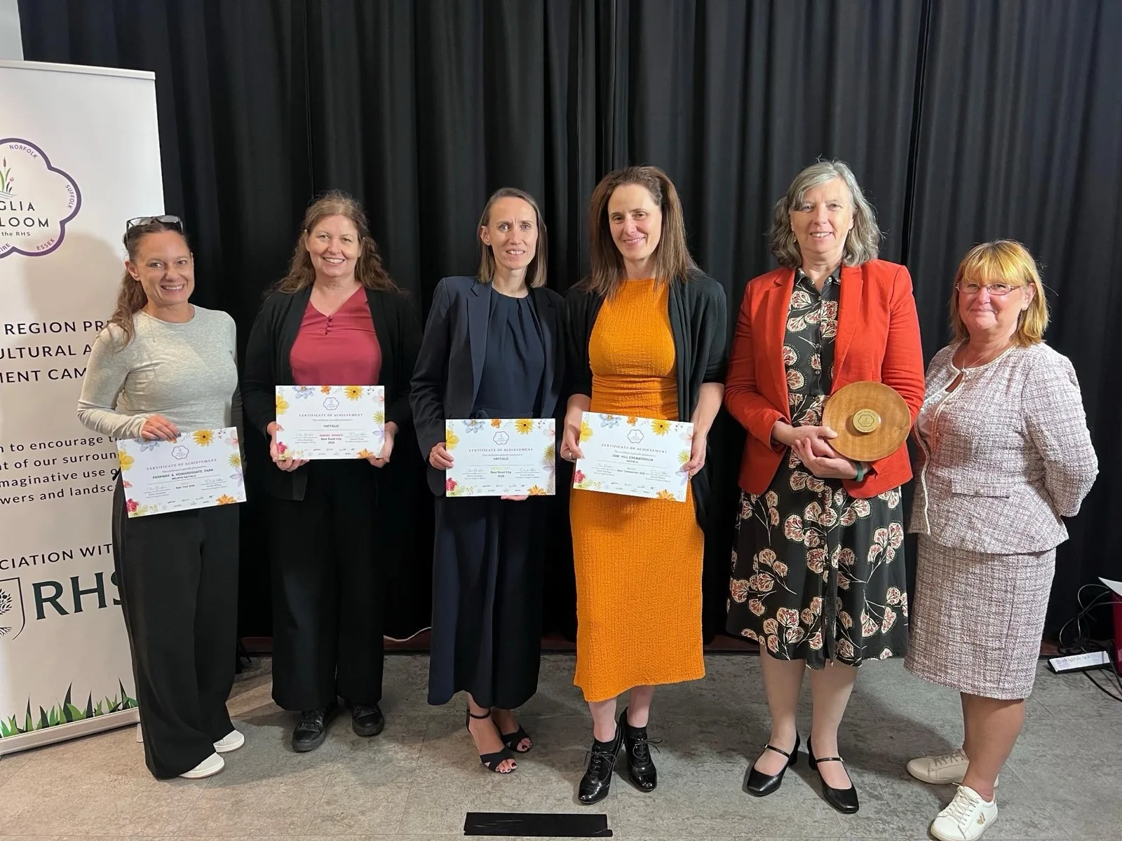 Welwyn Hatfield's entrants with their certificates and trophy at the Anglia in Bloom awards on 24 September